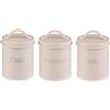 Baroni Home Set 3 Barattoli da Cucina in Metallo Sale, Zucchero e Caffè, Design Elegante con Coperchio, Barattoli Beige, 8x8x9 cm
