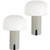 Baroni Home Set 2 Lampade LED Senza Fili - Design a Fungo, Dimmer Touch, Ricaricabile USB-C, Luce Calda 3000K, Impermeabile per Interni ed Esterni, Metallo Verniciato Tortora, Altezza 22 cm, 2 Pezzi