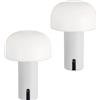 Baroni Home Set 2 Lampade LED Senza Fili - Design a Fungo, Dimmer Touch, Ricaricabile USB-C, Luce Calda 3000K, Impermeabile per Interni ed Esterni, Metallo Verniciato, Altezza 22 cm Bianca