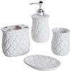 MONTEMAGGI Baroni Home Set in Ceramica accessori da Bagno, Include Dispenser, Portaspazzolino, Bicchiere e Portasapone Bassorilievo Set 4 Pezzi Bianco Matellato