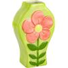 Baroni Home Vaso Decorativo Verde con Fiore Arancione Moderno in Ceramica Dipinta a Mano, Vaso per Fiori e Piante Primavera, Soprammobile Colorato, 12x6x18,5cm