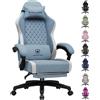 GTPLAYER Sedia da gaming GTPLAYER: sedia ergonomica per PC in tessuto traspirante, sedia da scrivania girevole, ampia e alta, con poggiapiedi, azzurra