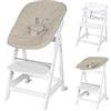 roba Seggiolone Born Up Set 2 in 1 - Design Grigio trapuntato - Funzione Pieghevole - Imbracatura - 2 Posizioni - da 0 a 6 Mesi - Legno Laccato Bianco/Grigio