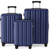 SHOWKOO Set di Valigie Rigide 3 Pezzi 100% Policarbonato Bagaglio Leggero Espandibile Ultra Durevole Valigia Trolley da Viaggio con Serratura Approvata Dalla Tsa e 4 Ruote Doppie M+L+XL,Blu Scuro