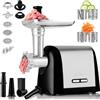 ZEEGMA Molen Chef Tritacarne Elettrico Per Carne, 1900 W, con 3 piastre di molatura in acciaio inox, 1,8 kg/min, Macchina Per Salsicce, Kubbe, Sminuzzamento, Funzione REV, Kit di accessori (Argento)