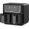 Swiss Home Z SwissHome DARK - Friggitrice ad aria 2100W - 2 pentole 3L - 8 funzioni - LED Touch Screen - Rivestimento antiaderente - Funzione di disidratazione e riscaldamento - Facile pulizia