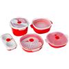 Snips Linea Tempo Zero | Set 5 Pz Contenitori per Microonde per Cuocere | Vaporiera Microonde (2lt + 4lt) | Cuoci riso & Cereali | Cuoci Uova & Omelette | Tazza Mug | Rosso| Made in Italy | Bpa Free