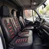 GIOVANNI BUTTI Coprisedili universali per auto 2+1 per Renault Master (2011-2025), Opel Movano (2022-2024) - Coprisedile anteriore in lino, Nero-Rosso, Set di sedili anteriori a doppia panca