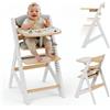 Tulano Morsel 40 - Seggiolone Evolutivo 4 in 1 per Pappa in Legno | Sedia evolutiva con 11 livelli vassoio lavabile cuscini impermeabili e uso da 6 mesi a 12 anni - Bianco Naturale