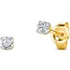 Miore Orecchini Donna con Diamante, Orecchini a Perno a 4 Griffe in Oro Giallo Massiccio 375 da 9K, Piercing con Diamante 0.15ct, Solitario con Custodia Portagioie, Gioielli da Donna