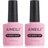 AIMEILI 2 in 1 No Wipe Top Coat e Rubber Base Gel Set Smalto Semipermanente Trasparente per Unghie in Gel Soak Off UV LED, 2x10ML