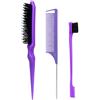 JTQYFI Set di 3 pennelli per capelli Slick Back, per donne, bambini, set di spazzole per capelli nere