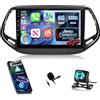 NHOPEEW Autoradio 8 Core 6+128G Android per Jeep Compass 2017-2019 con Carplay wireless e Android Auto DSP Wifi GPS Comandi al volante Vista panoramica a 360