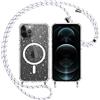 Yoedge Trasparente Glitter Cover Magnetica con Cordino per iPhone 12 Pro Max 6,7, Custodia Bling Brilla Tracolla Compatibile con MagSafe Magnetico Ricarica Wireless Case per iPhone12 Pro Max, Bianco
