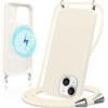 Kilbnom Magnetica Cover per iPhone 15 con Cordino,[Compatibile con MagSafe] Custodia Ultra Sottile Silicone con Laccio Collana Tracolla Regolabile Antiurto Case con Necklace per iPhone 15 6,1, Beige