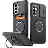 WenBaby Cover per Samsung Galaxy S24 FE Custodia,Protezione Fotocamera[Slidable] Porta Carte Slot,360°Anello Supporto[Magnetica] Antiurto Militare TPU Bumper Case,Nero