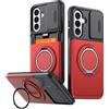 WenBaby Cover per Samsung Galaxy S24 FE Custodia,Protezione Fotocamera[Slidable] Porta Carte Slot,360°Anello Supporto[Magnetica] Antiurto Militare TPU Bumper Case,Rosso