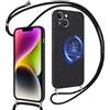 Coiwxmoi Magnetica Cover per iPhone 14 con Cordino Compatibile con MagSafe Custodia Liquido Silicone Antiurto Protettiva Case con Laccio Collana Tracolla Corda,Nero