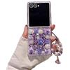 SupShop Custodia per Samsung Galaxy Z Flip 7 Bling con glitter carino 3D rosa fiore | Lussuosa cover per telefono con strass e perle, fatta a mano, con cordino per braccialetto per donne e ragazze