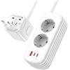 Amening Adattatore da viaggio in tutto il mondo con cavo da 1,8 m e avvolgicavi, spina da viaggio universale EU UK US AU, 2 prese Schuko, USB-C PD 30 W con 2 USB-C e 1 USB-A