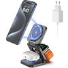 KU XIU X55 Caricatore Wireless per Magsafe, Pieghevole Stazione di Ricarica 3 in 1, 15W Magnetico Base Ricarica Wireless per iPhone 17-12, 5W per Apple Watch & AirPods, 30W Adattatore Incluso, Grigio