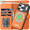 Oududianzi Custodia in Pelle per iPhone 17 Pro Max 6,9, Custodia a Libro Magnetica 2 in 1 Rimovibile, Ricarica Wireless, 3 Slot Carte, Supporto e Blocco RFID - Arancione