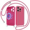 Paovkoi Cover Magnetica per iPhone 15 Pro Max con Cordino, Aesthetic Stripes Righe Rosa rossa Silicone Custodia Compatibile con MagSafe con Tracolla Laccio, Custodie per iPhone 15 Pro Max 6,7'' - 01