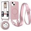 Belzsxy Magnetica Cover con Cordino per iPhone 15 Plus,[Compatibile con MagSafe], Cover in Silicone, Regolabile Cordino Case con Laccio per Il Collo Nylon Catena Collana Tracolla,Rosa