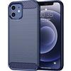 owlhold Cover per iPhone 12 / iPhone 12 Pro, Custodia Spazzolata e Fibra di Carbonio Morbido Silicone TPU Slim Fit Case, Antiurto, Antigraffio, Antiscivolo, Protezione Grado Militare, Blu