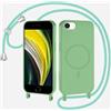 xinyunew Magnetica Cover con Cordino per iPhone 6/7/8/iPhone SE 2020/SE 2022,[Compatibile con MagSafe], Cover in Silicone, Regolabile Cordino da Collo Nylon Catena Collana Tracolla,Verde Matcha