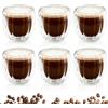 Mezzar Tazzine Caffè Vetro Doppio Strato, 6 Pezzi Set da 80ml, Bicchieri Trasparenti Lavabili per Cappuccino Latte Tè Macchiato Espresso (impronte verticali)