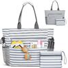 Jinfanshurich Borsa per il pranzo da donna, borsa per computer portatile con scomparto per il pranzo isolato, 2 in 1, multifunzione, borsa per computer per lavoro, ufficio, scuola (B-grigio a strisce)