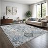 TT Home Tappeto Boho Vintage Soggiorno Pelo Corto Design Retro Antiscivolo Facile Manutenzione Moderno Sala Da Pranzo Ingresso Lavabile, Colore:Turchese, Dimensione:160x220 cm