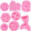 Tazuxetuqe Stampo per torta a tema sirena con coda di sirena, conchiglia, alghe e coralli, stampo in silicone per topper per cupcake, per caramelle, cioccolato, fondente, argilla polimerica e fai da