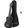 World Rhythm - Ukulele Soprano per Principianti, Finitura Nera, Con Custodia, Corde Di Ricambio e Plettro In Feltro, Con Corde Aquila, Nero