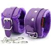 BONDAGERIE® Manette di colore viola in ecopelle pelose per lui e lei giochi di coppia, unisex regolabili con catenina