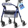 VOCIC Deambulatore per anziani, Rollator pieghevole e leggero con sedile, 6,3 kg, ultraleggero, max 150 kg, sedile ergonomico, altezza regolabile, walker stretto per casa & viaggi,blu