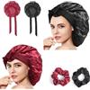Romon Cuffia Seta Capelli Ricci, 2 Pezzi Cuffia Doccia Berretto da Notte Raso Elastico, Cuffia Capelli Ricci Notte con 2 Elastici per Protezione dei Capelli Ricci Lunghi e Corti (Nero, Rosso Vino)