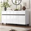 Bladez Credenza lucida da 160 cm - Moderno Highboard con 4 cassetti e 2 ante, bianco con gambe nere, ripiani regolabili in altezza per soggiorno, sala da pranzo e corridoio