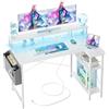 BEXEVUE Scrivania Angolo con LED Ciabatta - 120x70cm Grande Tavolino Computer Forma L Ripiani Portaoggetti, Scrivania Angolare Reversibile Gaming Informatica, Studio Gioco Lavoro Casa Camera da Letto
