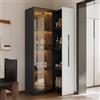 Merax Libreria con ante in vetro, armadietto multifunzione con mobiletto a rotelle, vetrina in vetro con illuminazione a LED e scaffale estraibile, nero e bianco, 70 x 40 x 160 cm