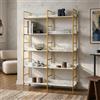 [en.casa] Libreria da Terra con Ripiani Aperti Scaffale con Telaio in Metallo Mensola Mobile Espositore Industriale per Soggiorno Studio 180 x 120 x 30 cm - Color Oro/Effetto Marmo Bianco