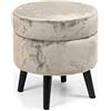 Gicos Pouf sgabello contenitore tondo seduta in velluto gambe in legno colore beige 37 * 37 * 40 CM arredo casa giardino TOD-801693