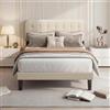 Blishom Letto Imbottito 120 x 200 cm, Struttura Letto Matrimoniale con Testiera Imbottita Regolabile, Doghe in Legno, Piattaforma Robusta,Moderno,Beige