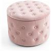 INTRECCI Pouf Contenitore Rotondo in Velluto Capitonné con Bottoni | Sgabello Poggiapiedi Imbottito per Salotto e Camera | Cassapanca con 16 Tasche Salvaspazio | Ø 54 x H 40 cm - Colore: Rosa