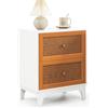 KOMFOTTEU Comodino con cassetti in rattan, comodino in legno, con gambe di pino e vano aperto, comodino per camera da letto, soggiorno, 40 x 30 x 60,5 cm