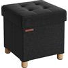 SONGMICS Cassapanca, Pouf Contenitore Piccolo, 38 x 38 x 40 cm | Poggiapiedi Pieghevole, Ottomano con Stoccaggio, Regge fino a 300 kg, Nero Inchiostro, Collezione MELISA LSF014B11