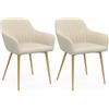 IDMarket - Set di 2 sedie da pranzo e poltrone da tavolo LINE in velluto beige con gambe effetto legno