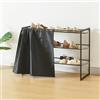 [en.casa] Scaffale Portascarpe Fino a 9 Paia Scarpiera in Metallo con Tendina Poggiascarpe a 3 Livelli Inclinati Struttura Impilabile 80 x 32 x 60 cm Nero