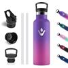 Motswedi Vikastar Borraccia in acciaio inox, thermos da 500 ml, senza BPA, thermos con cannuccia, per scuola, sport, bicicletta, campeggio, viola profondo e rosa